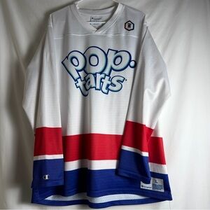 Champion Hockey Jersey Pop Tarts Men’s Size Large Red White Blue Long Sleeve Y2K